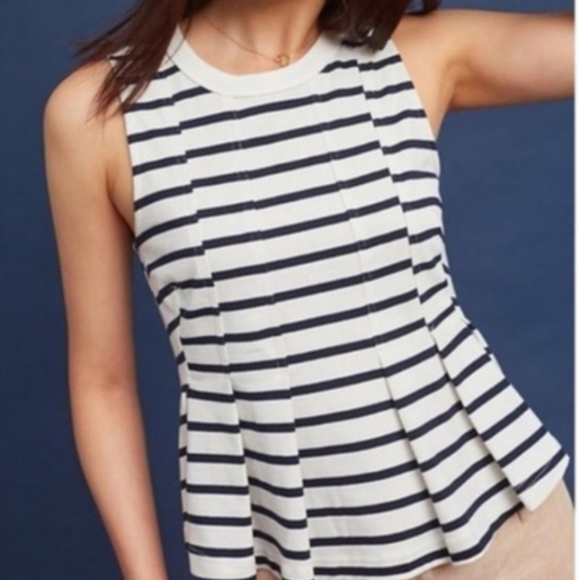 Anthropologie Tops - ANTHROPOLOGIE POSTMARK STRIPED PEPLUM TOP